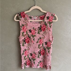 Nicola Pink Floral Crinkle Tank Top Y2K Rose Print